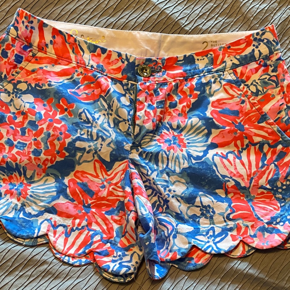 Lilly Pulitzer Red and Blue Floral High Waist Shorts